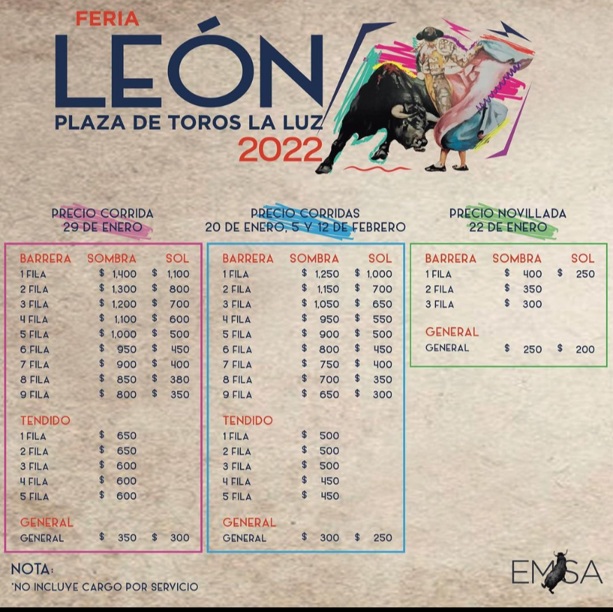 Lista de Precios para la Feria de León 2022.