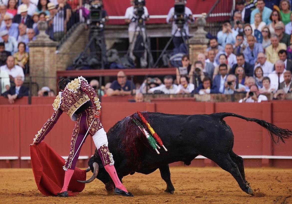 Sevilla: Un torerazo, Emilio de Justo, ante un toro de vuelta al ruedo.