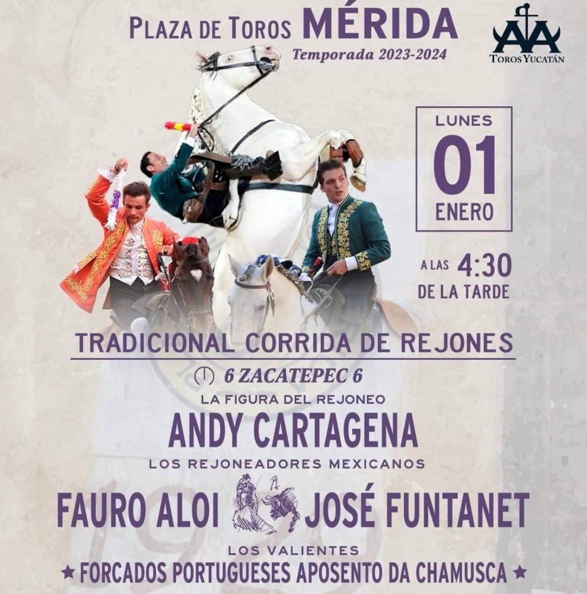 La Mérida anuncia la tradicional corrida de rejones.