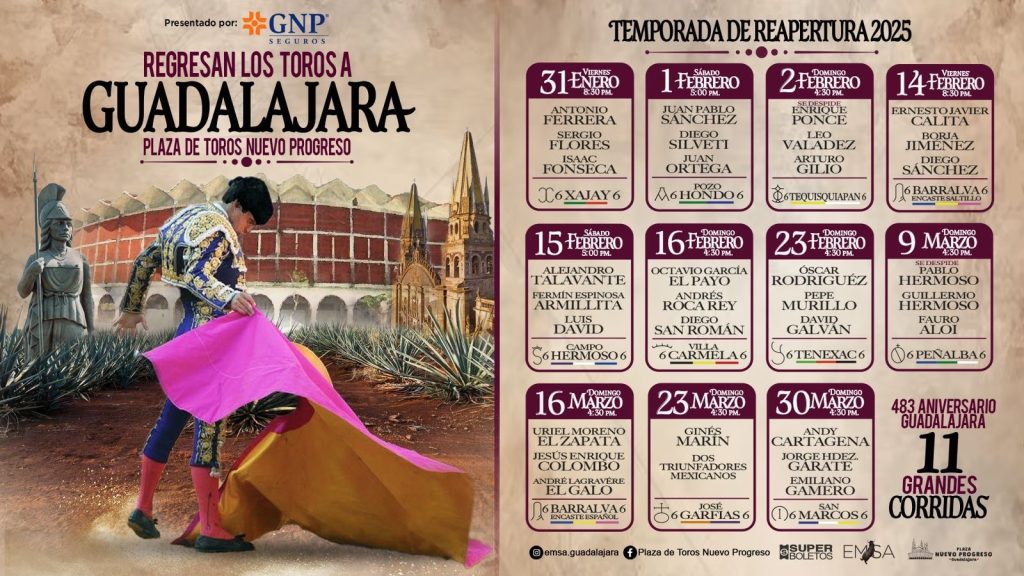 Regresan los Toros a Guadalajara: Carteles del  Serial de Reapertura del Nuevo Progreso.