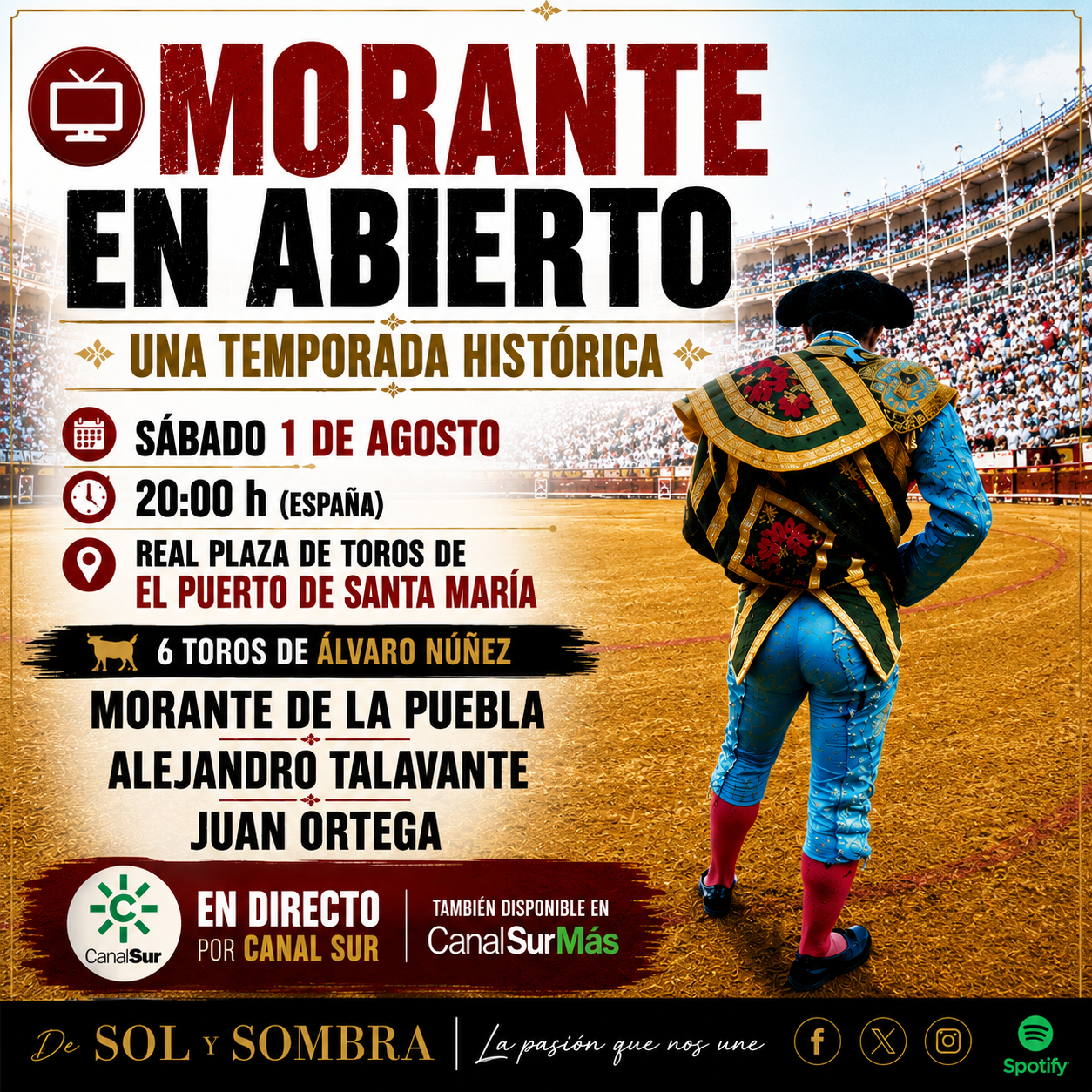 Canal Sur transmitirá en directo la primera cita de Morante en El Puerto.