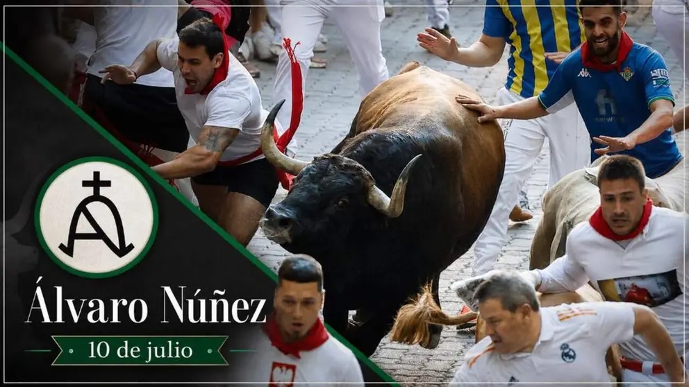Encierro de San Fermín del 10 de julio: segundo año de los toros de Álvaro Núñez tras debutar con una cornada.
